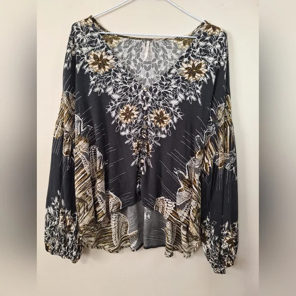 Free People XS Birds Of A Feather Floral Blouse black - Picture 3 of 9